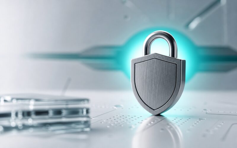 Abstract padlock and shield representing data privacy